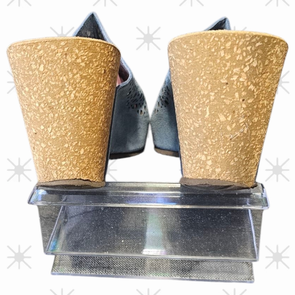 Marina Luna Blue Laser-Cut Wedge Sandals Size 9 - Picture 4 of 5